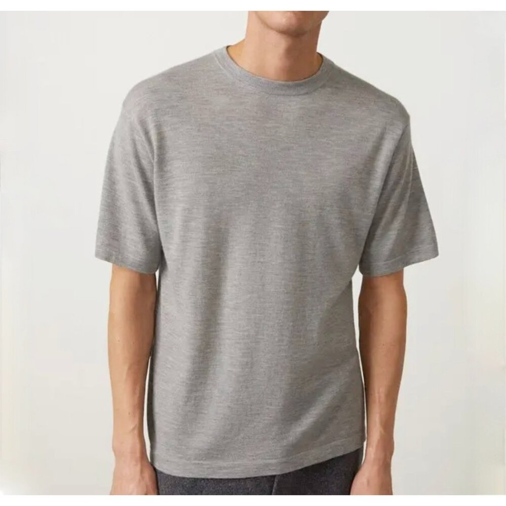 New Lisa Yang mens 100% cashmere sweater T shirt 4 / Large gray Ancell Mist $545